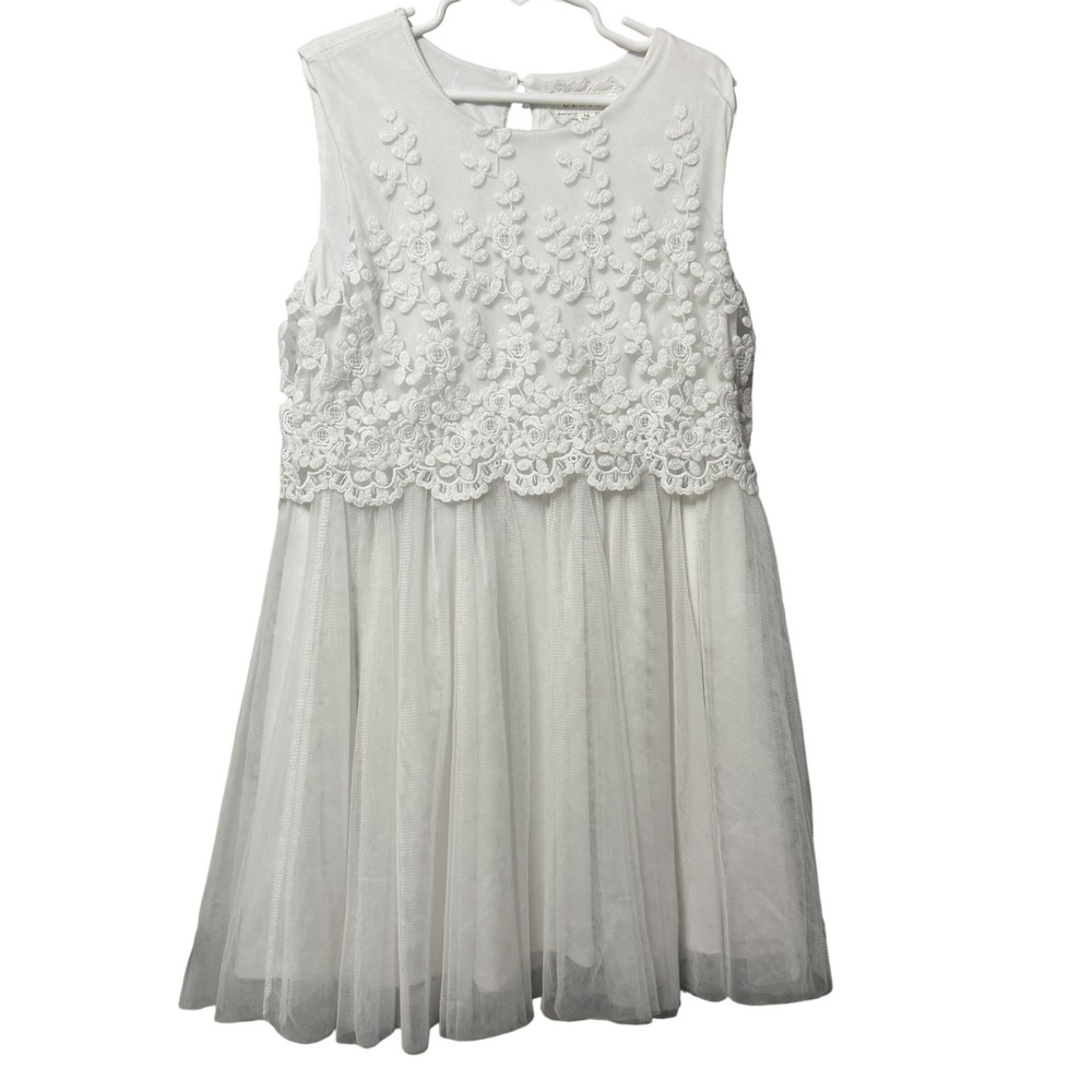 btween Girls White Floral Lace Tulle Sleeveless Party Dress Size 10 Formal